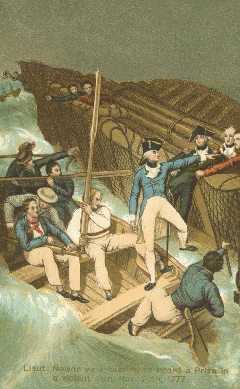 Lieutenant Horatio Nelson Boarding a Prize in a Storm by English School