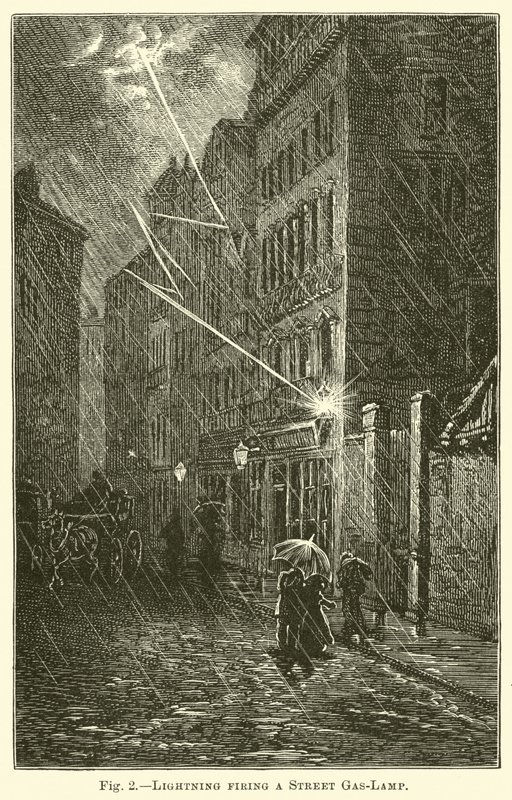Lightning firing a Street Gas-Lamp by English School