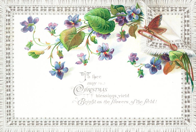 Lilac Field Flowers and Butterfly by English School