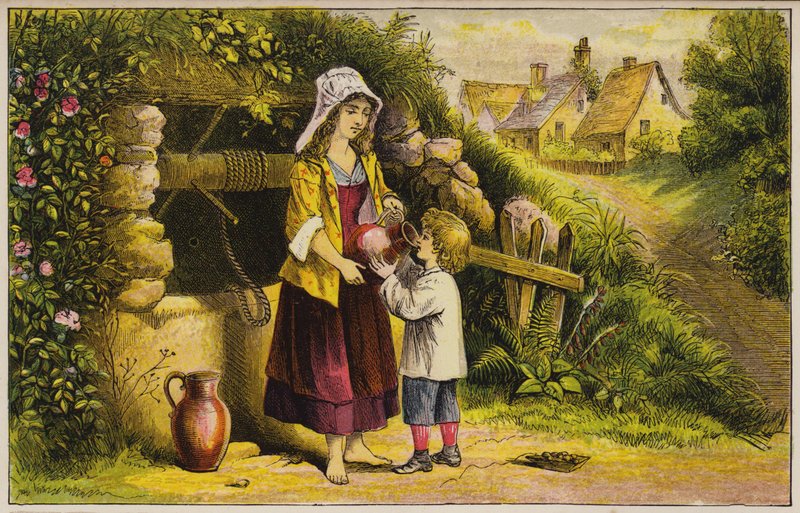 Little Boy Drinking Water Drawn from a Well by English School