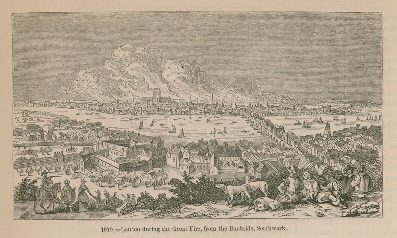 London during the Great Fire, from the Bankside, Southwark by English School