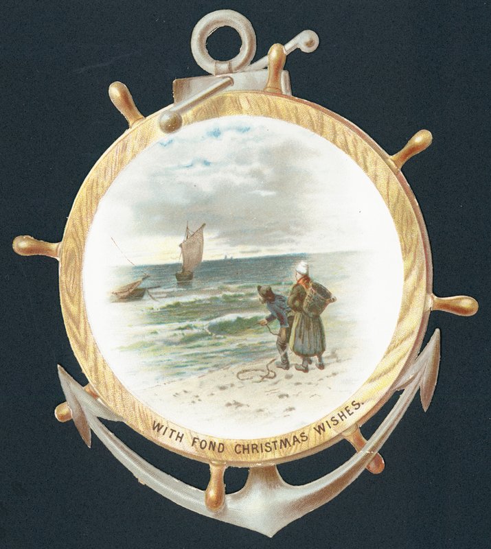 Looking through a ships wheel by English School