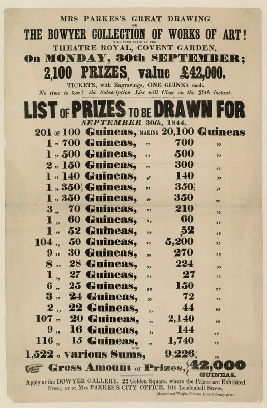 Lottery Advertisement. The Bowyer Collection of Works of Art by English School
