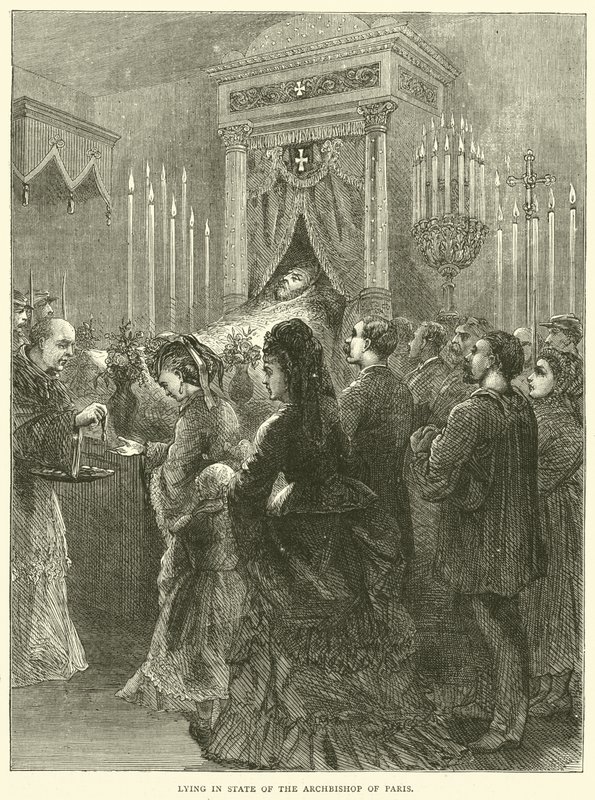 Lying in state of the Archbishop of Paris, 1871 by English School