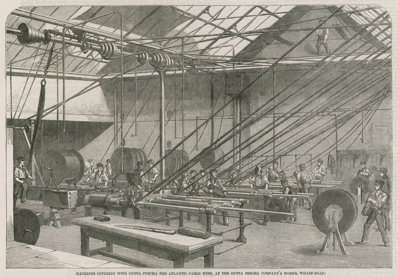 Machines Covering with Gutta Percha the Atlantic Cable Wire by English School
