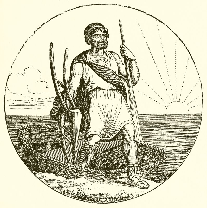 Man in Coracle by English School