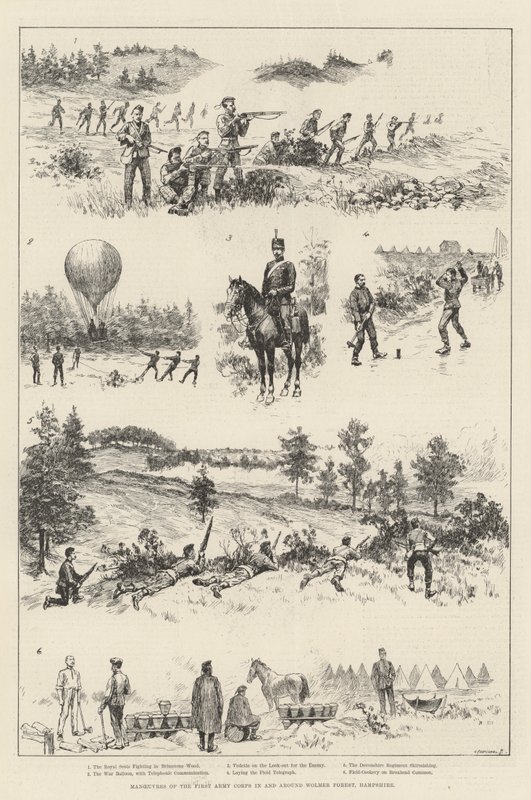 Manoeuvres of the First Army Corps in and around Wolmer Forest, Hampshire by English School