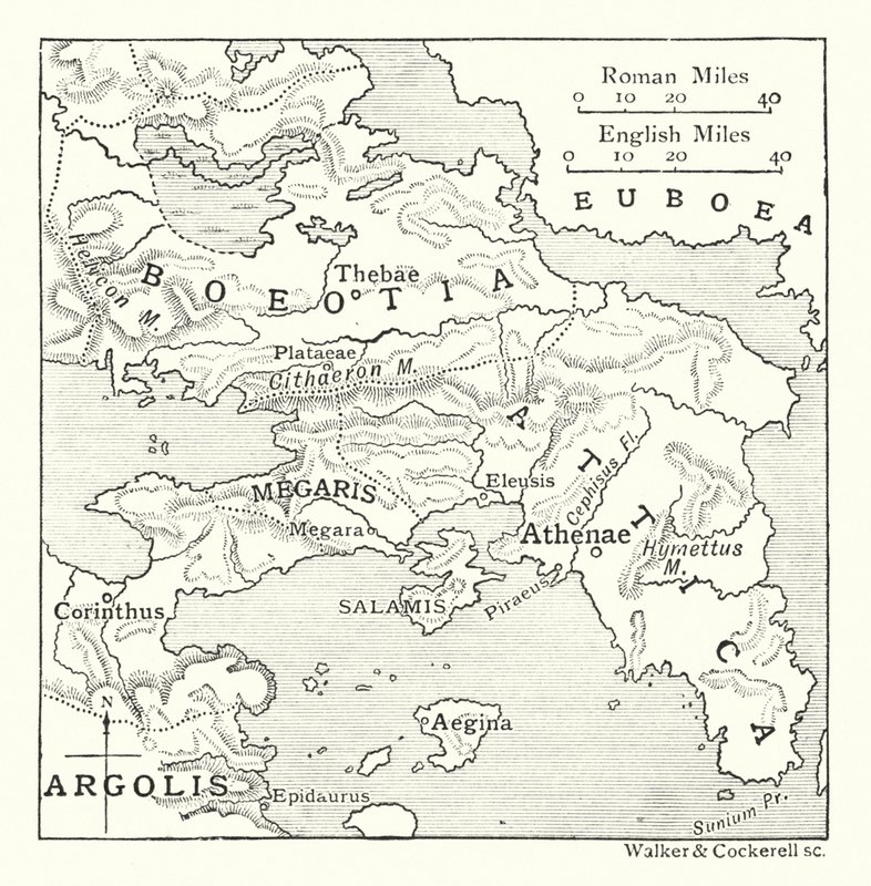 Map Including Attica, with Salamis and Aegina, Boeotia, Megaris, and Part of Corinthia and Argolis by English School