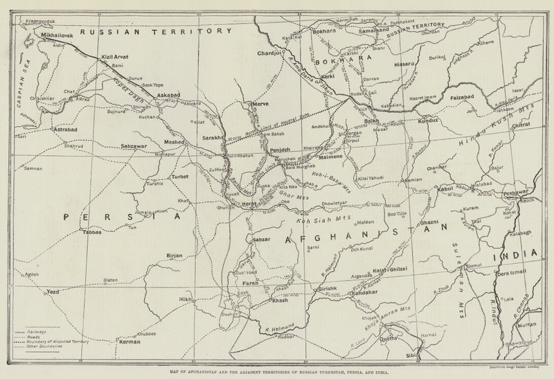 Map of Afghanistan and the Adjacent Territories of Russian Turkestan, Persia, and India by English School