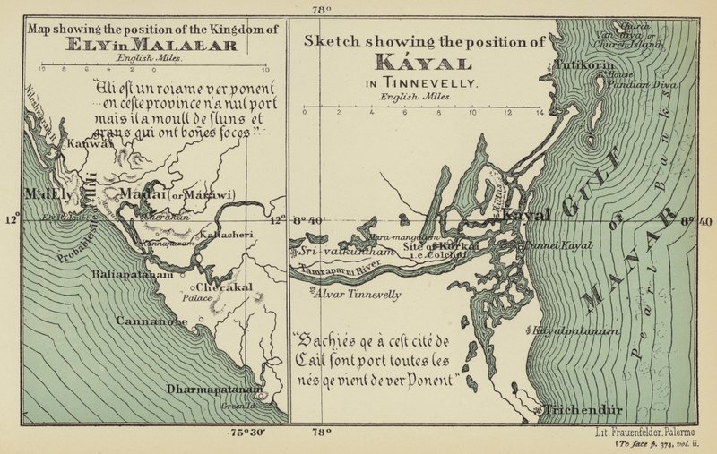 Map Showing the Position of the Kingdom of Ely in Malabar, Sketch Showing the Position of Kayal in Tinnevelly by English School