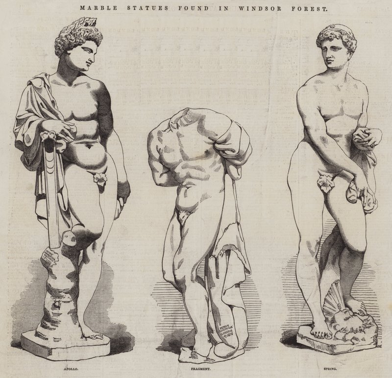 Marble Statues found in Windsor Forest (engraving) by English School