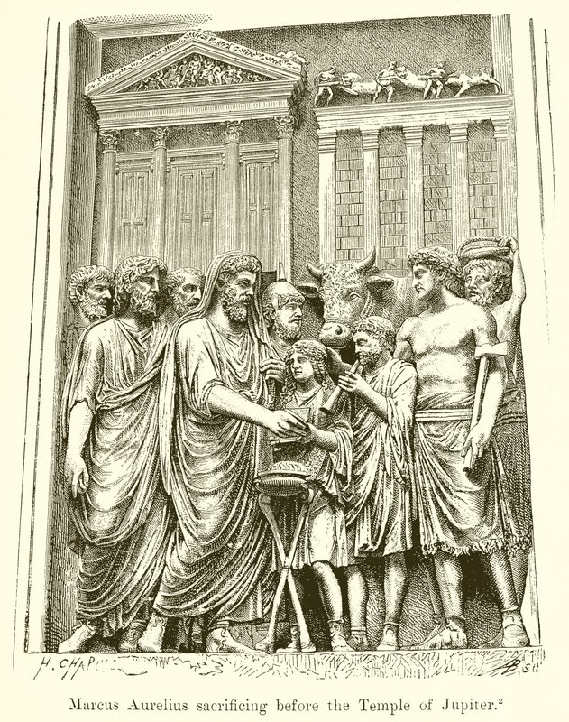 Marcus Aurelius Sacrificing before the Temple of Jupiter by English School