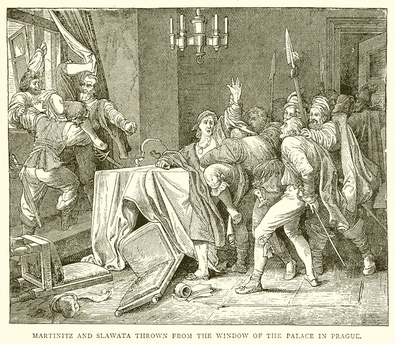 Martinitz and Slawata Thrown from the Window of the Palace in Prague by English School