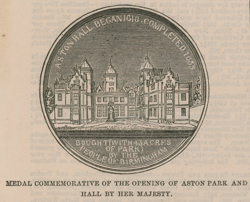 Medal Commemorative of the Opening of Aston Park and Hall by Her Majesty by English School