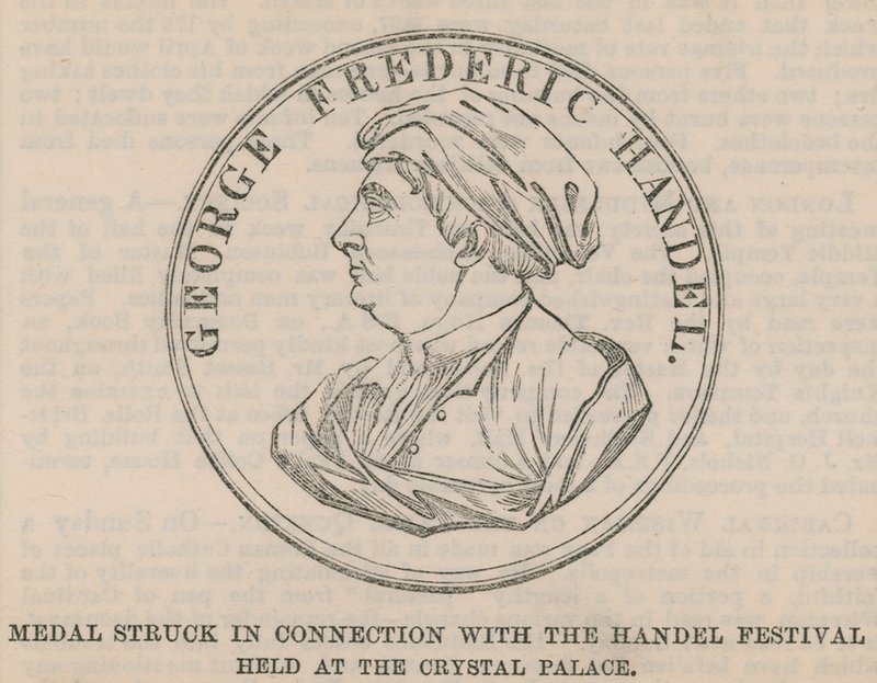 Medal struck in connection with the Handel Festival held at the Crystal Palace by English School