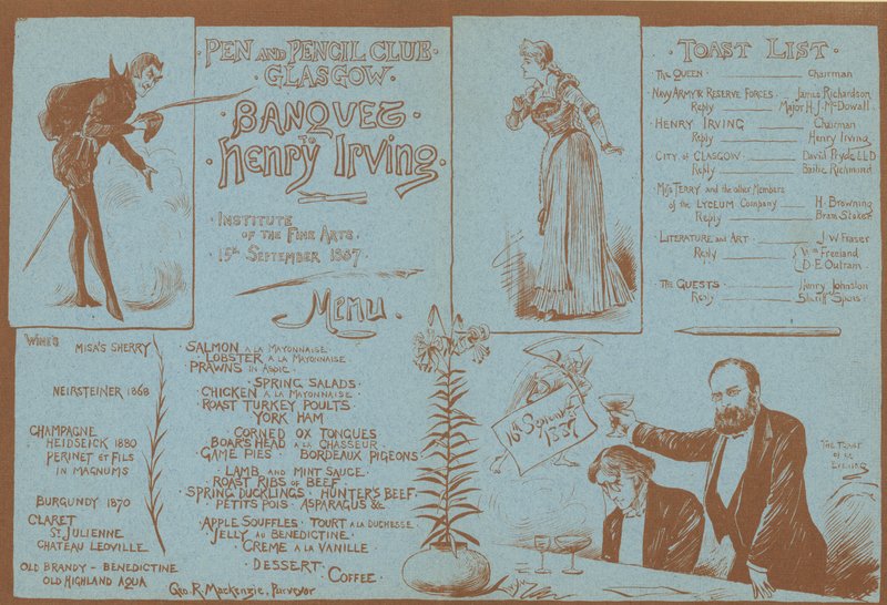 Menu for a Banquet in Honour of Henry Irving, Pen and Pencil Club, Glasgow, 15 September 1887 by English School