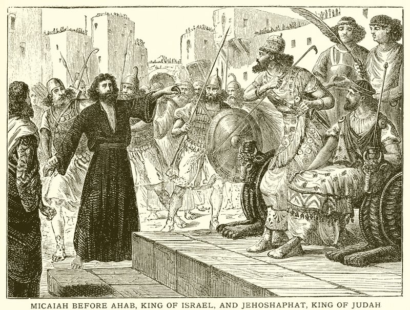 Micaiah before Ahab, King of Israel, and Jehoshaphat, King of Judah by English School