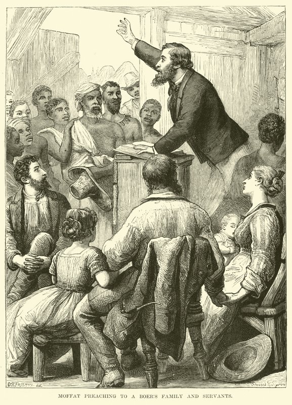 Moffat Preaching to a Boers Family and Servants by English School
