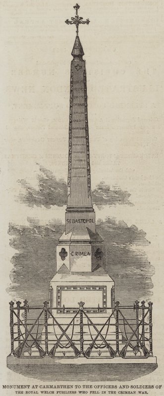 Monument at Carmarthen to the Officers and Soldiers of the Royal Welch Fusiliers who fell in the Crimean War by English School