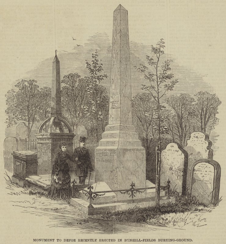 Monument to Defoe recently erected in Bunhill-Fields Burying-Ground by English School