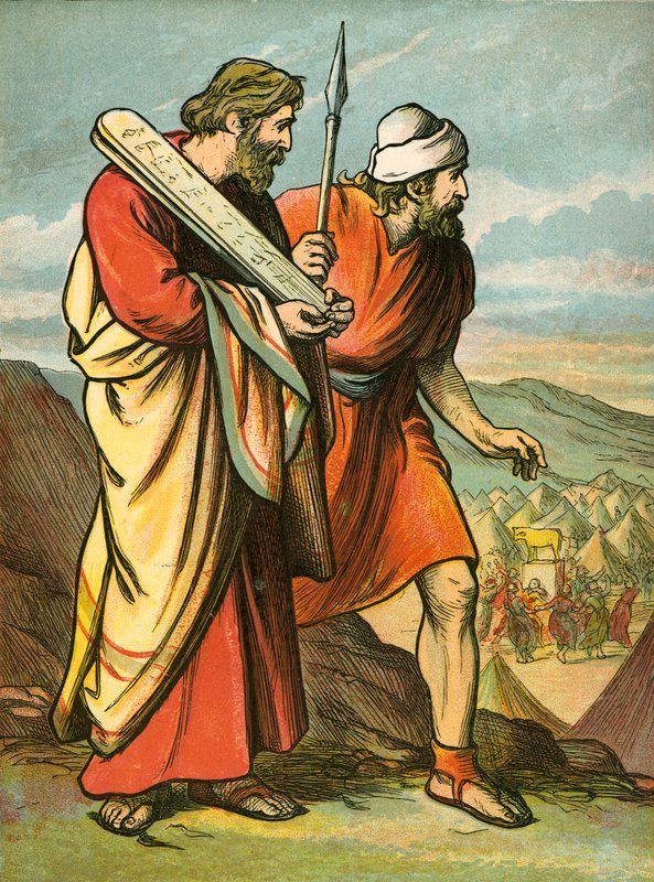 Moses and Joshua Seeing the Golden Calf by English School