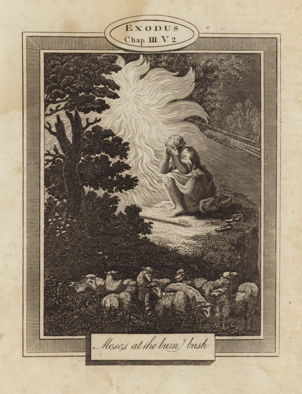 Moses at the burning bush by English School