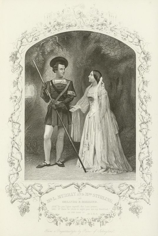 Mr L Murray and Mrs Stirling as Orlando and Rosalind, As You Like It, Act V, Scene IV by English School