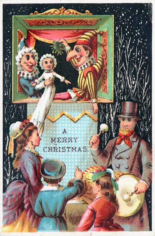 Mr Punch Holding Mistletoe by English School