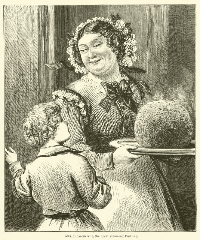 Mrs. Blossom with the Great Steaming Pudding by English School