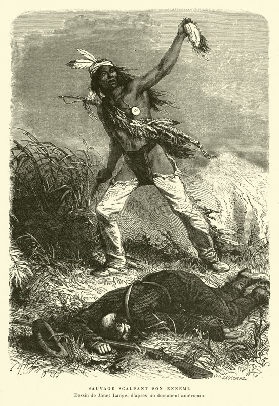 Native American Holding Up the Scalp of His Enemy by English School