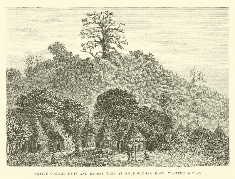 Native Conical Huts and Baobab Tree at Kourounding Koto, Western Sudan by English School