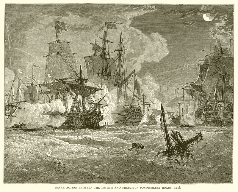 Naval Action between the British and French in Pondicherry Roads, 1758 by English School