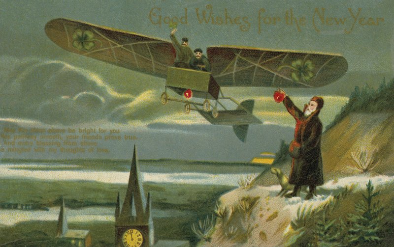 New Year card with a plane by English School
