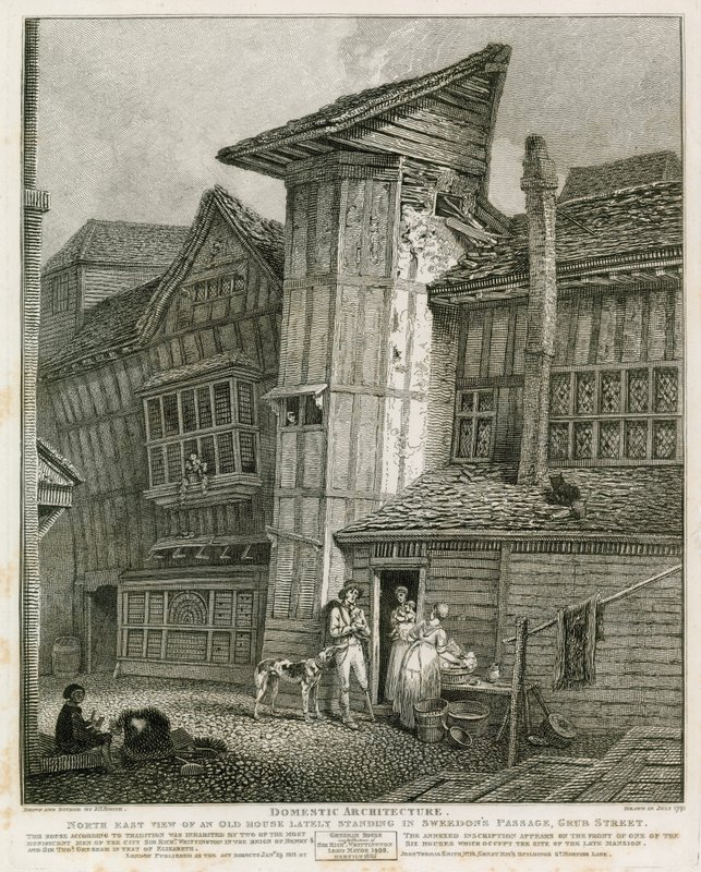 North East View of an Old House Lately Standing in Sweedons Passage, Grub Street by English School