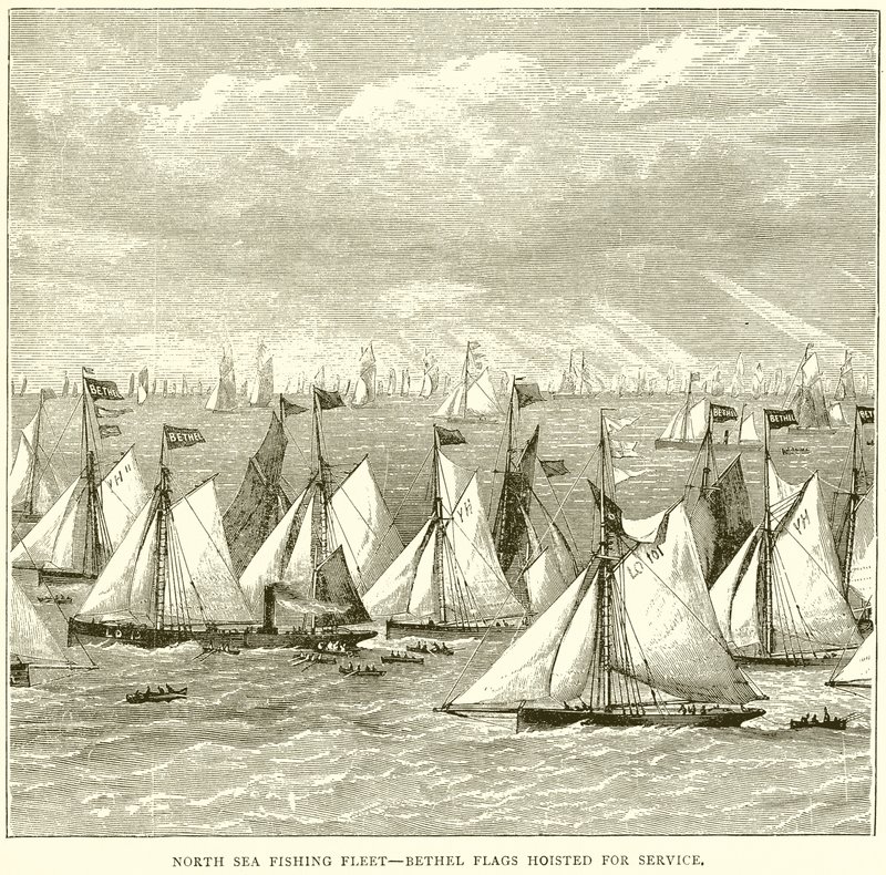 North Sea Fishing Fleet--Bethel Flags Hoisted for Service by English School