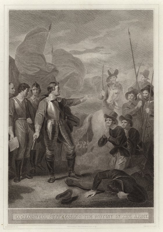 Oliver Cromwell suppressing the mutiny in the army by English School