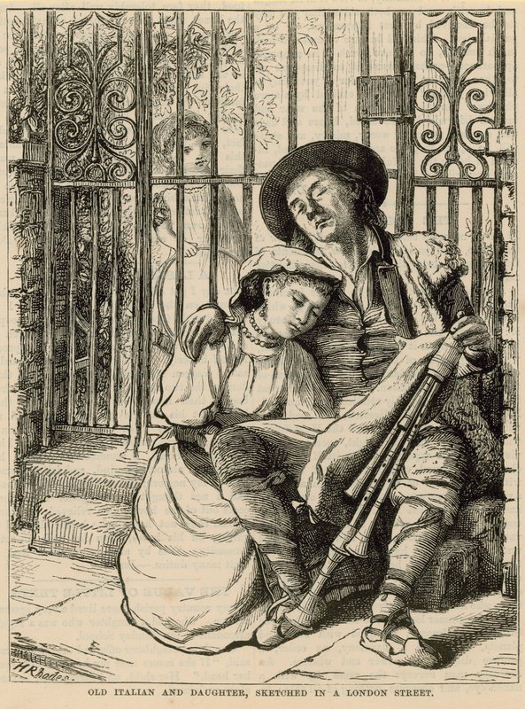 Old Italian and daughter, sketched in a London street by English School