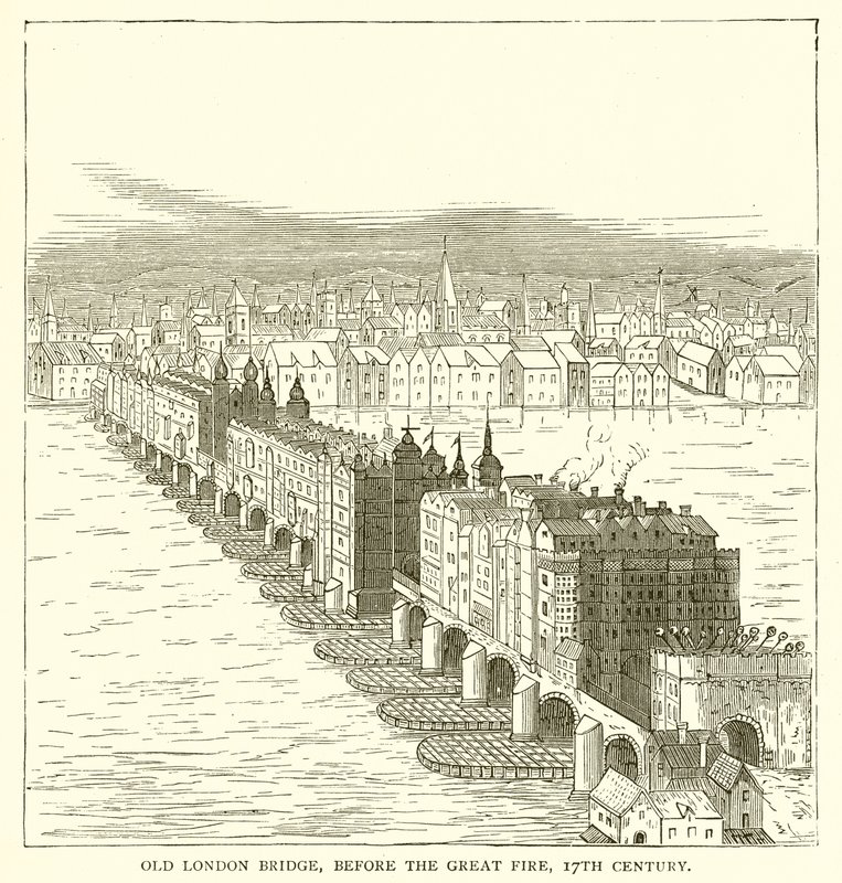 Old London Bridge, before the Great Fire, 17th Century by English School