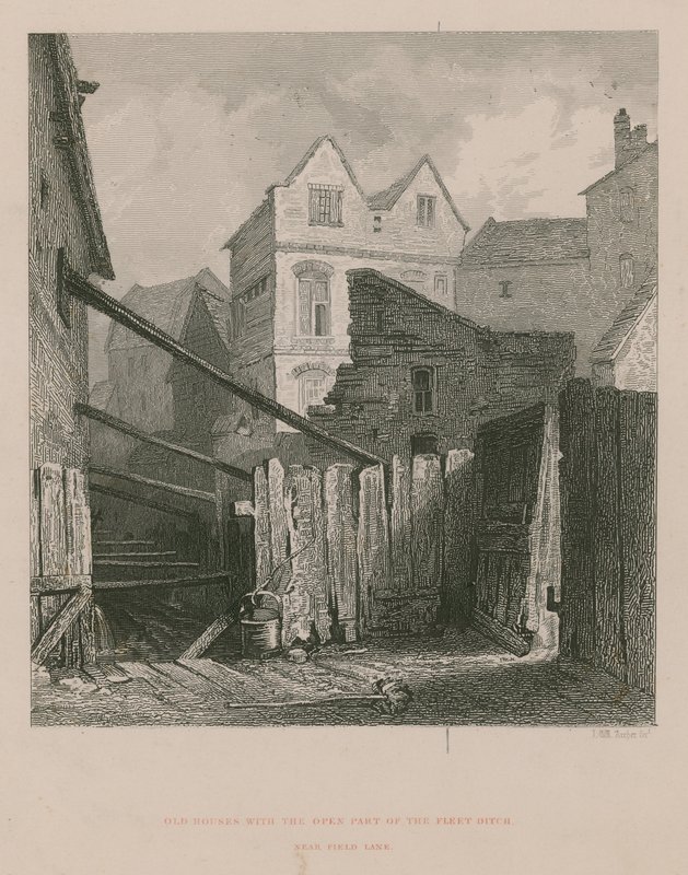 Old Houses with the Open Part of the Fleet Ditch near Field Lane by English School