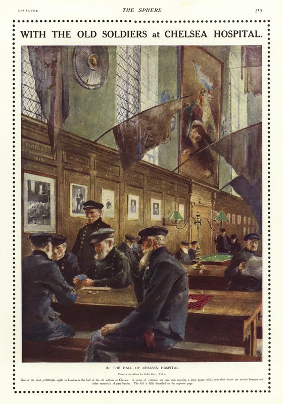 Old Soldiers in the Hall of Chelsea Hospital, London by English School