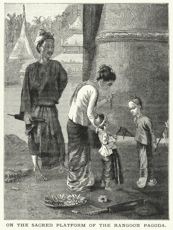 On the Sacred Platform of the Rangoon Pagoda by English School