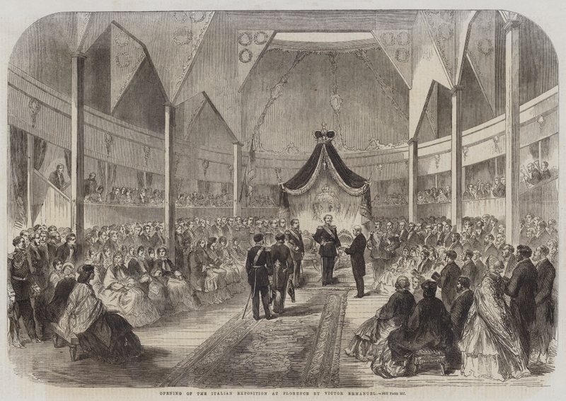 Opening of the Italian Exposition at Florence by Victor Emmanuel by English School