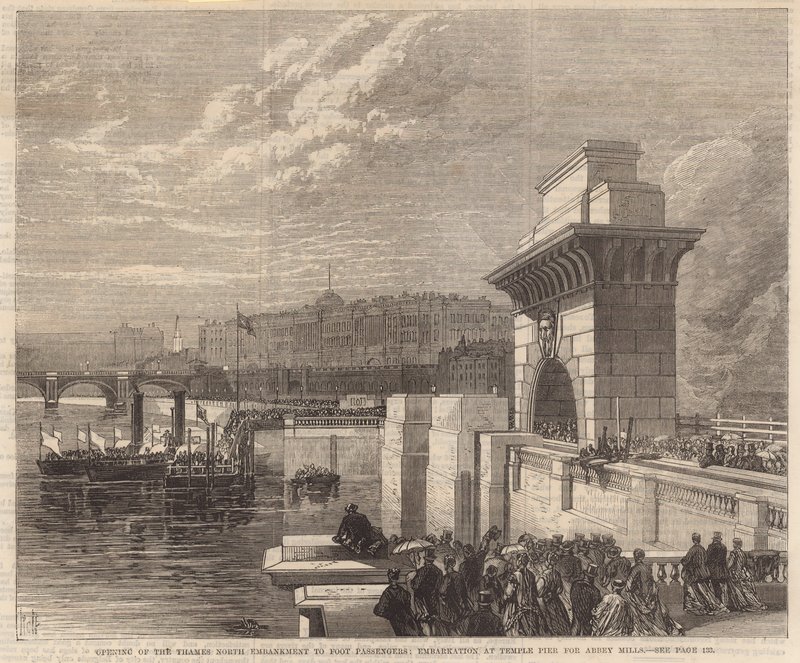 Opening of the north Thames Embankment to foot passengers by English School