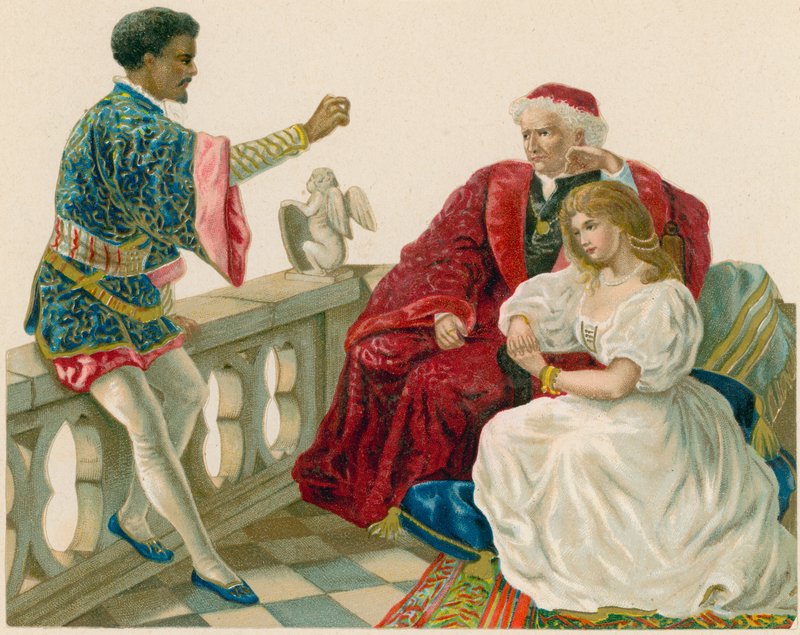 Othello Talking to Desdemona and Her Father by English School