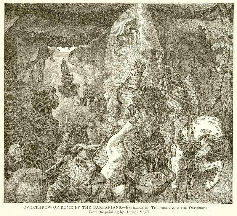 Overthrow of Rome by the Barbarians--Entrance of Theodoric and the Ostrogoths by English School