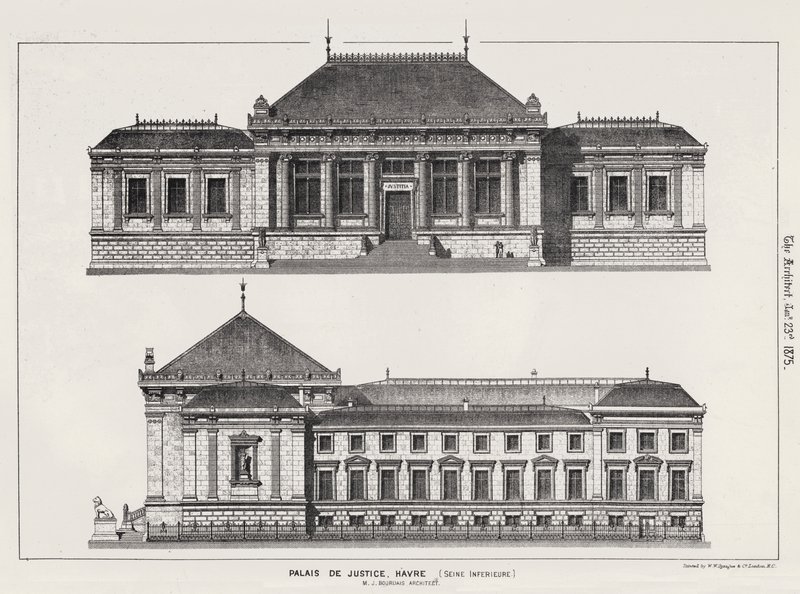Palais De Justice, Havre, Seine Inferieure (engraving) by English School