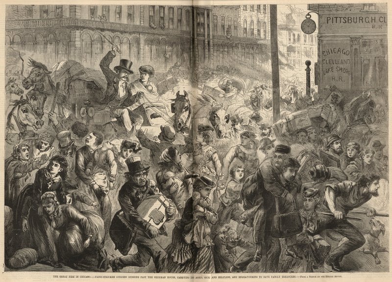Panic-Stricken Citizens Rushing Past the Sherman House by English School