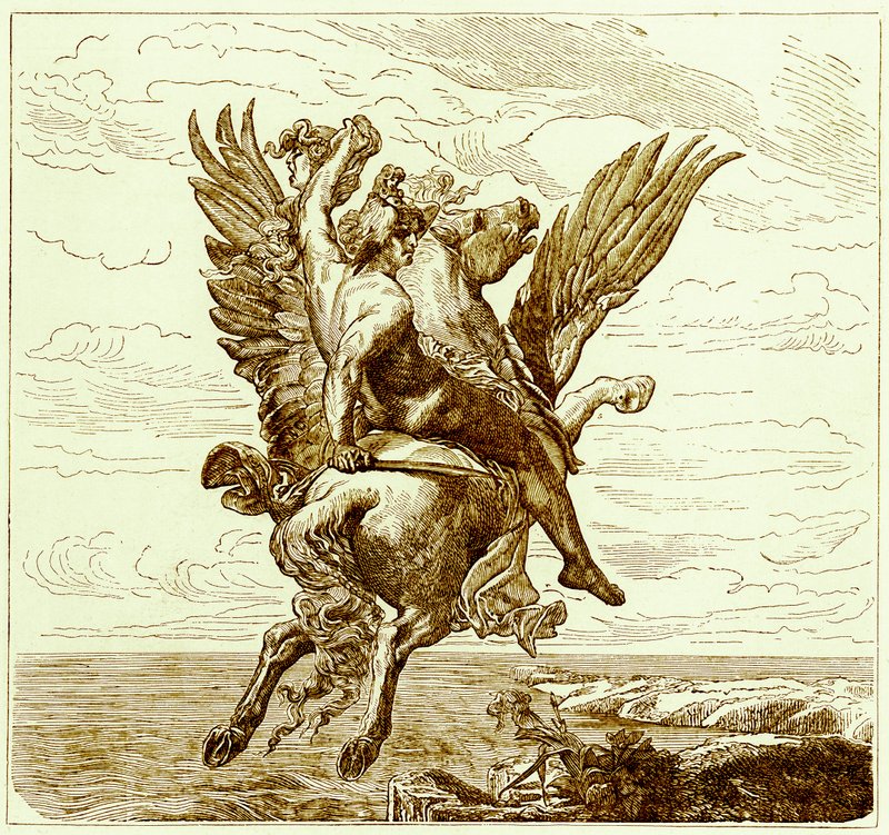 Perseus on the Winged Horse Pegasus, with Medusa