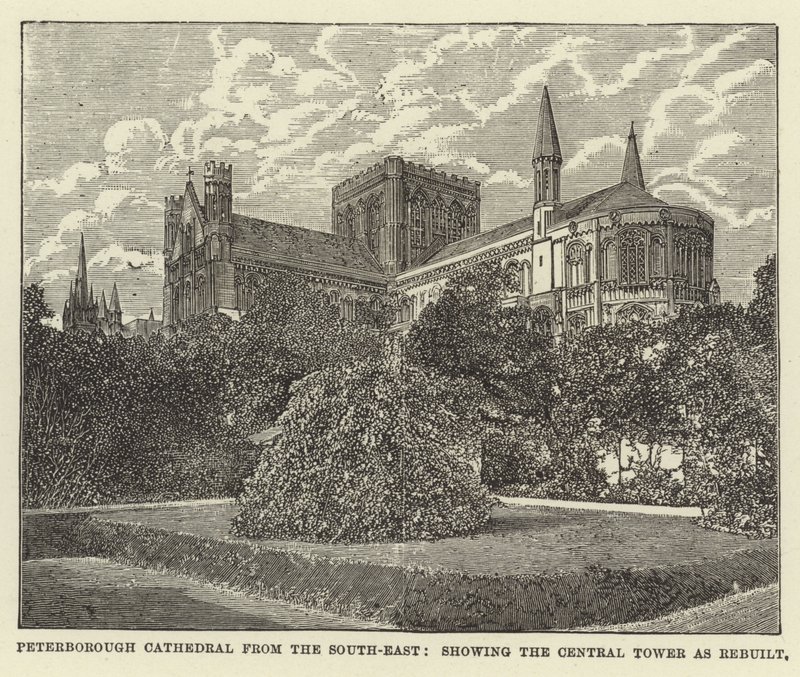 Peterborough Cathedral from the South-East, showing the Central Tower as Rebuilt by English School
