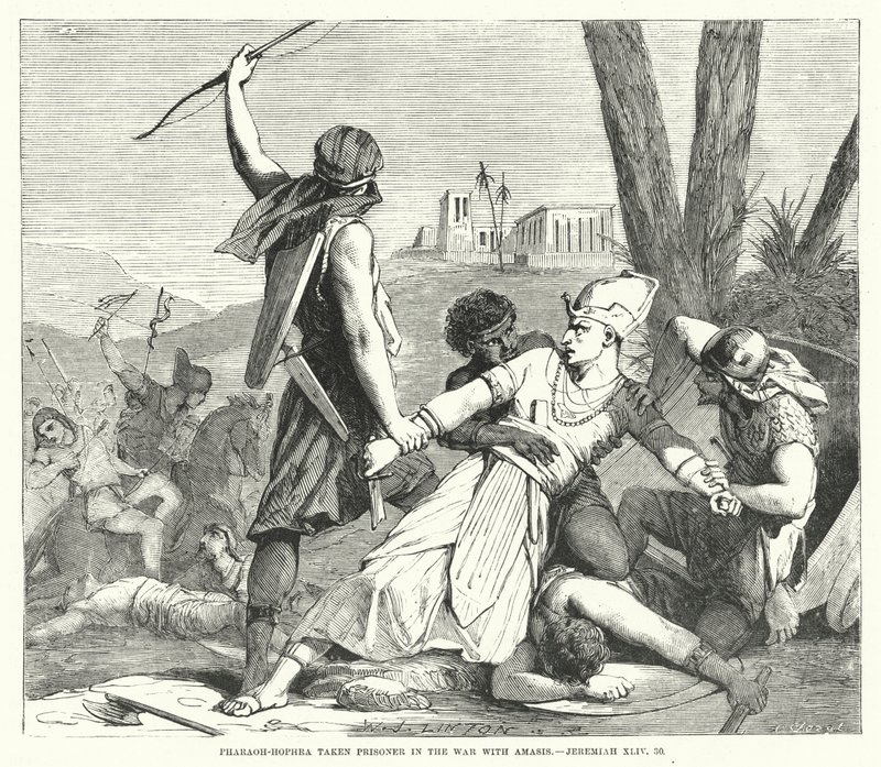 Pharaoh-Hophra Taken Prisoner in the War with Amasis, Jeremiah XLIV, 30 (engraving) by English School